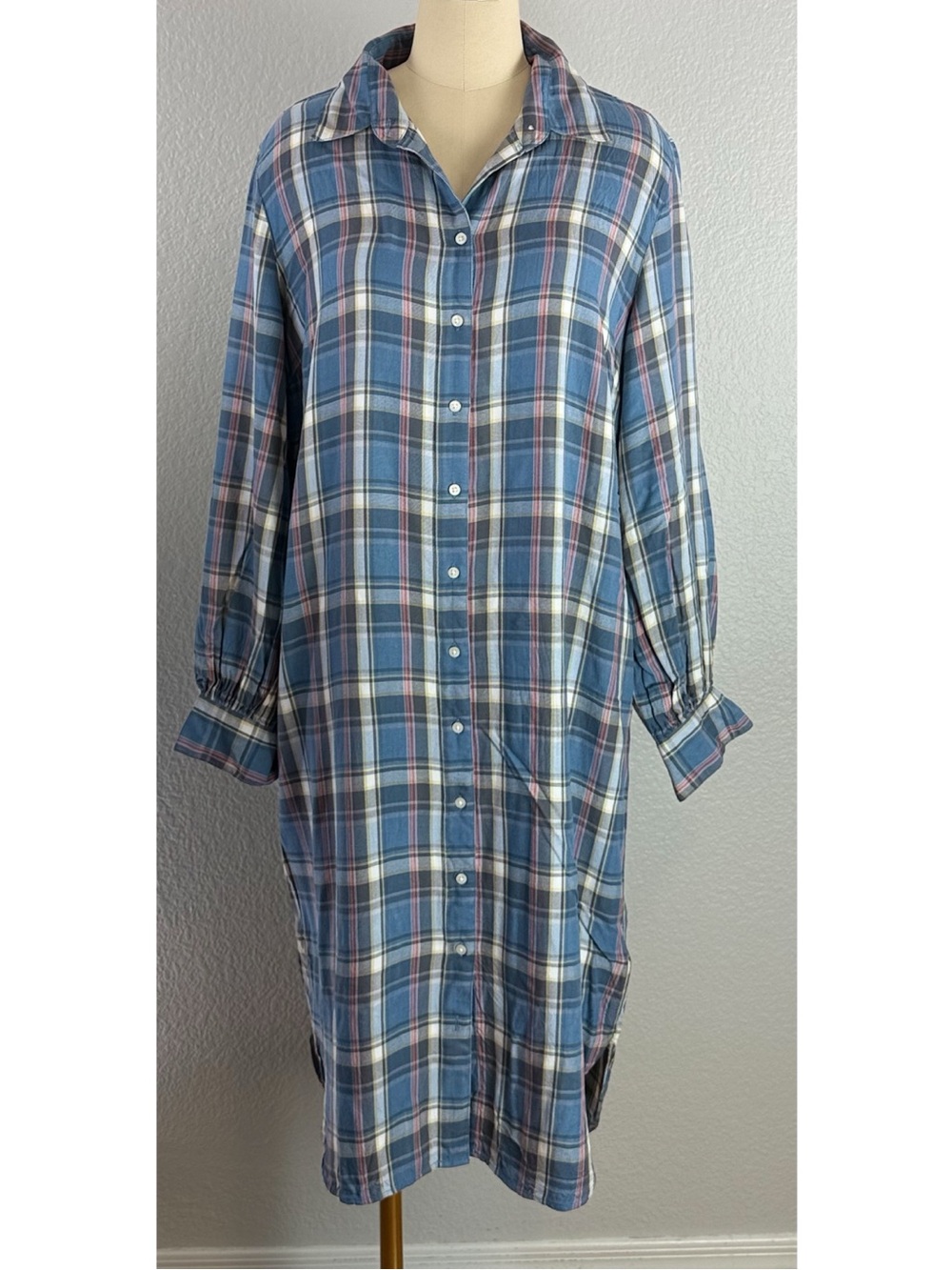 Lauren Ralph Lauren LRL Women’s Shirtdress Blue Pink Gray Plaid Flannel size 12 - Picture 6 of 15